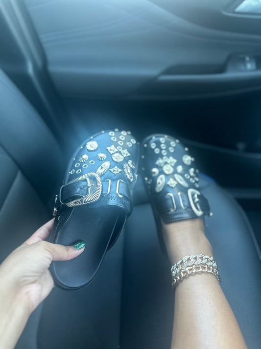Stylish Studded Black Slides