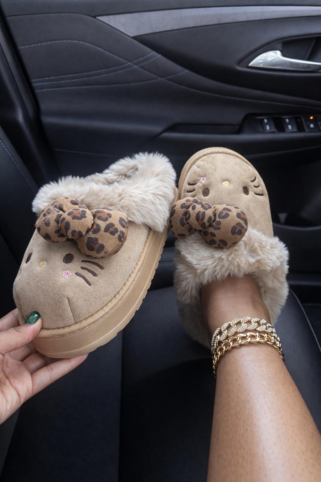 Leopard Print Hello Kitty Slippers